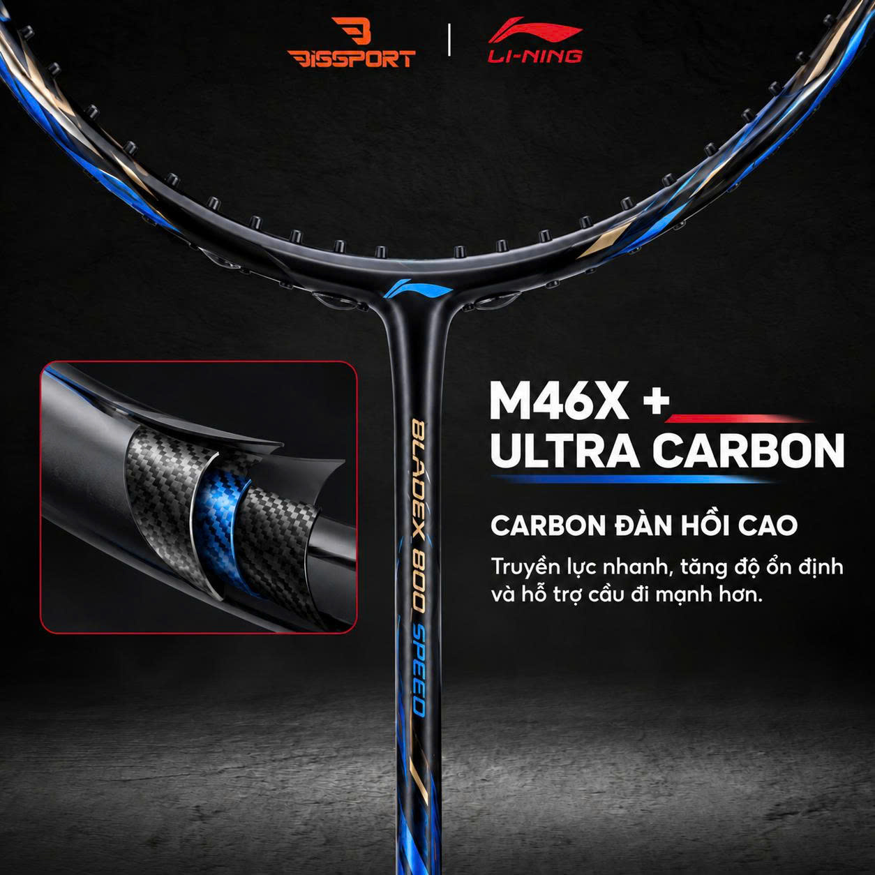 Vợt Cầu Lông Lining BladeX 800 Speed Chính Hãng - Nhanh - Linh Hoat - Thoát Cầu Tốt - Giảm Rung - Ổn Định -
